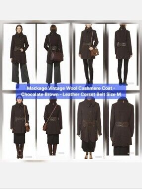 Mackage Vintage Wool Cashmere Coat Leather Corset Belt Size S/M
